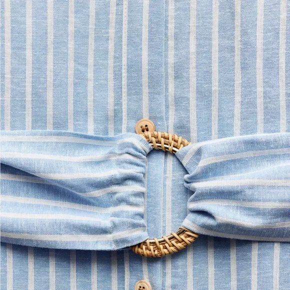 ZARA LINEN STRIPED BELTED MIDI DRESS - Picture 2 of 3